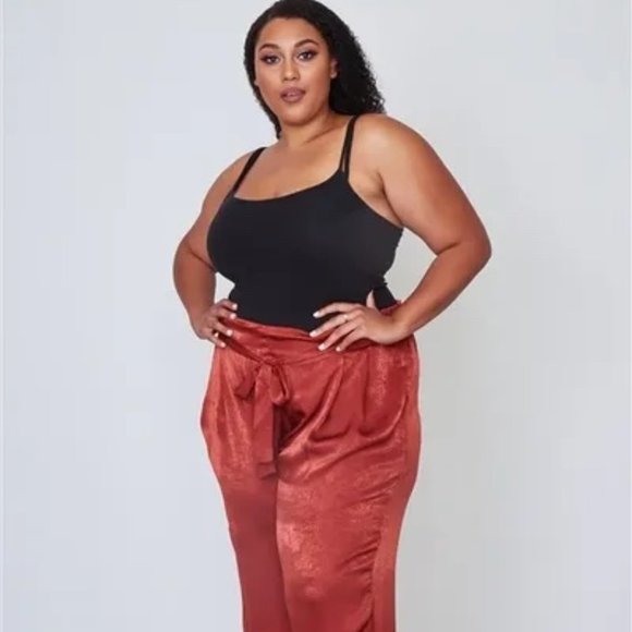 Plus Size Rust Frill Waist Belted Pants - Picture 2 of 3